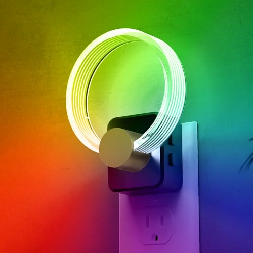 Image of L LOHAS LED Night Lights Plug into Wall, Changing RGB Night Light with Dusk to Dawn Sensor, 180 Rotatable Acrylic Nightlight Plug in Wall for Halloween, Christmas, Holiday, Hallway
