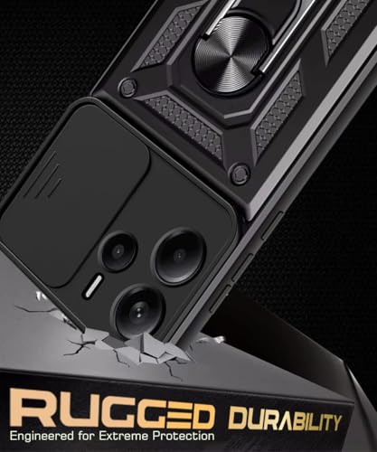 Image of WOW IMAGINE Tough Armor Bumper Mobile Back Case for Redmi Note 14 SE 5G | Redmi Note 14 5G Sliding Camera Cover | Shock Proof 360 Protection | Hybrid PC + TPU | Ring Holder with Kickstand - Black