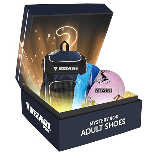 Vizari Mystery Box for Adults – Includes Soccer Shoes, Ball, Athletic Socks & Backpack | Premium Gear Bundle for Adults | Styles Will Vary in The Surpise Box | Unveil The Surprise!