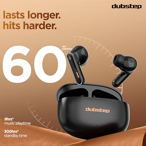Image of Dubstep Buzz X9 Wireless Earbuds, 60hrs Playtime, 13mm Neodymium Drivers, XBass Technology, ENC Mics, Type-C Fast Charging (Dark Black)