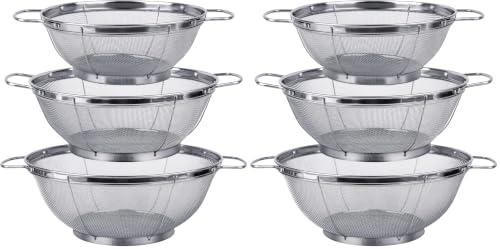 Image of 6 Pack 18 /8 Stainless Steel Colander Sieves(5-Quart, 4-Quart and 3-Quart), Mesh Strainer Net Baskets with Handles & Resting Base for Strain, Drain, Rinse or Steam