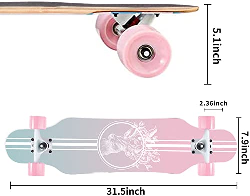 31In Longboard Skateboards - Mini Long Boards For Adults, Teens And Kids. Cruiser Long Board (Pink) #TOP1