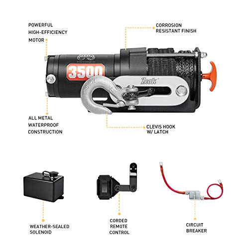 ZEAK 3500 lb. Advanced 12V DC Electric Winch, Off Road Waterproof, Synthetic Rope, Mount, for Sports car, ATV - Thumbnail 4