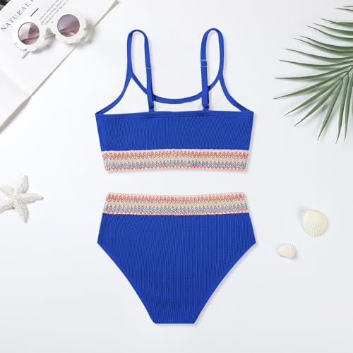 Image of Weixinbuy Girls Swimsuit Color Block Bathing Suit Adjustable Strap Two Pieces Bikini Swimsuits Beach Swimwear for Girls 9-16Y