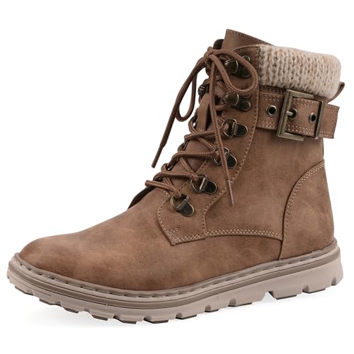 Cliffs by White Mountain Women's Kimmie Cushioned Lace-Up City Hiker Ankle Bootie, Tan/Fabric, 7.5 M