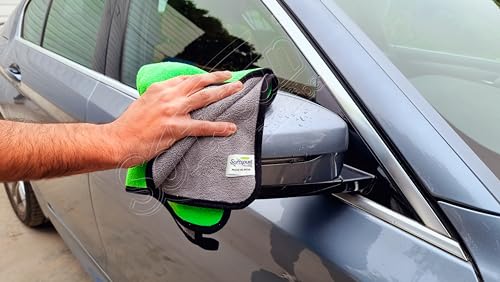 Image of SOFTSPUN Microfiber Cloth for Car Coral 800 GSM 40X60cms 2 Pcs Green+Grey! Extra Thick Microfiber Cleaning Cloths Perfect for Bike, Auto, Cars Both Interior and Exterior.
