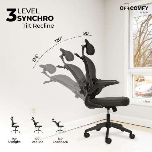 Image of HAVAI Velmora Ergonomic Office Chair | High Back Mesh Chair with Reclining Mechanism, Adjustable Armrest, Headrest & Lumbar Support | Nylon Base & Wheels | Executive /WFH Chair (Black)