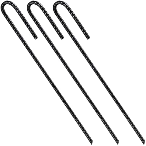 Wensilon Rebar Stakes U/J Hook Extra Heavy Duty,(10pcs) 12 inch x 1/4 inch Rust Proof Coated Steel Ground Stakes Ground Anchors, Garden Stake Metal Stakes Tent Stakes Trampoline Anchors (J-Hook) Cover