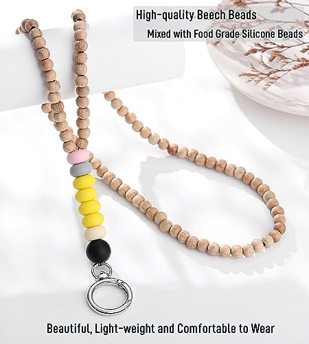 Image of Teacher Lanyard Lanyards for ID Badges Keys Women Wood Silicone Beaded Lanyard with ID Holder Work Jewelry