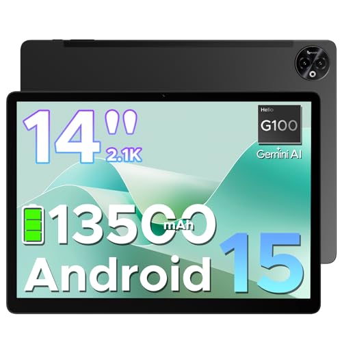DOOGEE Tab E3 Max 14 Inch Tablet,Android 15 Tablet 13500mAh Large Battery,MTK G100 Octa-Core Gaming Tablets with Gemini AI,32GB+256GB (2TB TF),2160x1440 Display,4G LTE,16MP,5G WiFi/GPS/GMS/4