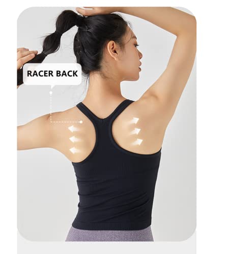 Ribbed Workout Short Racerback Tank Tops for Women with Built in Bra2
