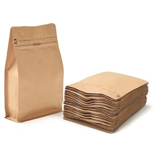 Resealable Side Zipper Coffee Bags with Degassing Valve, High Barrier Natural Kraft Coffee Pouches with Aluminum Foil Liner, Ziplock Food Storage Bags, Longer Shelf Life (50, 8oz/0.5lb)