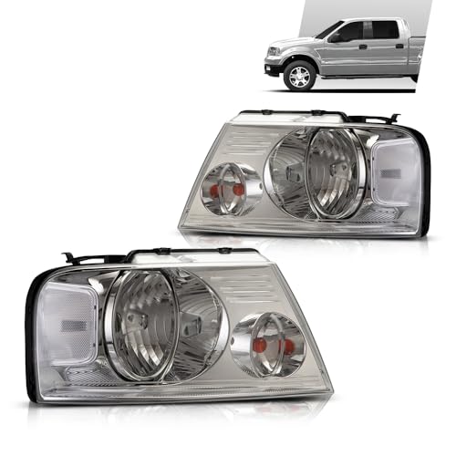 Image of G-PLUS Headlights Assembly, Fit 2004-2008 Ford F150 / 2006-2008 Lincoln Mark Lt(NOT Fit 2004 F150 Heritage /Flareside Beds), Clear Lens Chrome Housing Clear Reflector Bumper Headlamps
