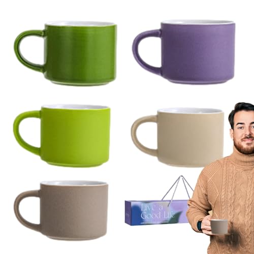 Stronrive Ensemble de tasses à cappuccino - Tasse en céramique de thé de café expresso,Tasse à Cappuccino expresso Latte avec poignée, 5 pièces, pour café, thé, Cappuccino, jus, vin, bière, soupe,