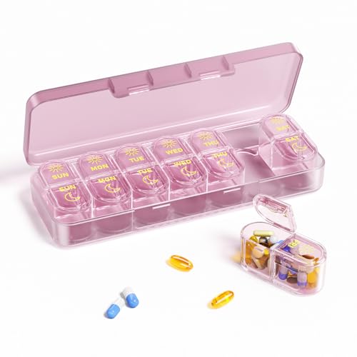 Daviky Pill Organiser Pill Organiser 2 Times a Day Premium Tablet Organiser Pill Box 7 Day (AM & PM) Weekly Medicine Organiser for Travel Vitamins Fish Oils & Supplements