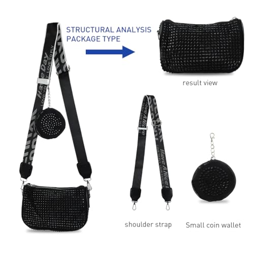 Image of Zibuyu Crossbody Bags for Women, Cross Body Bag for Woman, Black Diamond-Embellished Shoulder Bag Daily Bag with Adjustable Shoulder Belt Sling Bag for Girls Shoulder Crossbody Bags for Girls Daily