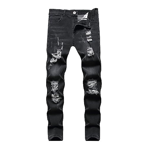 JEKE-DG Men's Ripped Slim Fit Jeans Stretch Destroyed Ripped Skinny Jeans Fashion Design Streetwear Denim Trousers