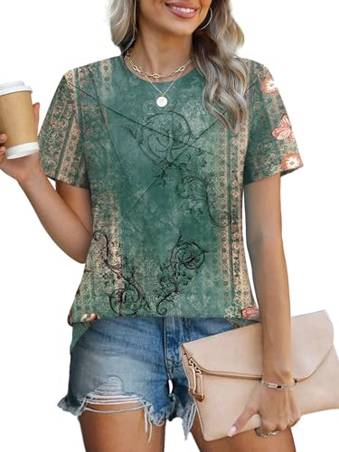 Image of XIEERDUO Womens Summer Tops 2026 Pleated Round Neck Short Sleeve Shirts Business Casual