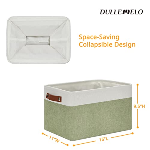 Image of DULLEMELO Fabric Storage Bin for Laundry, Home, Foldable Storage Basket for Shelves, Toys, Collapsible Storage Basket Bin for Office, Closet,Bedroom(White&Green)