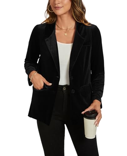 MINTLIMIT Womens Velvet Blazer Suit Jacket Long Sleeve Notched Lapel Button Coat Work Office Blazer Jacket with Pockets4