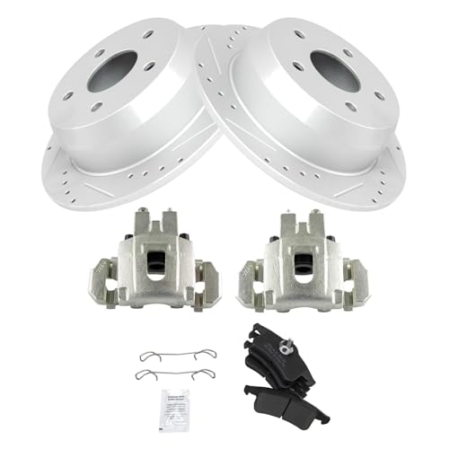 Image of TRQ Performance Rear Brake Pad and Rotor Set Semi Metallic Solid Rotors