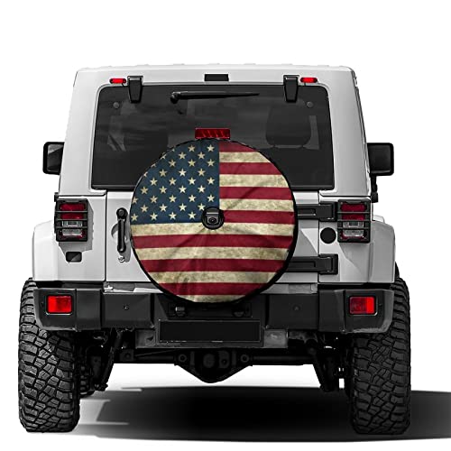 Image of Retro American Flag Spare Tire Cover with Backup Camera Hole Wheel Tire Cover Fit Trailer, RV, SUV and Many Vehicle 12inch