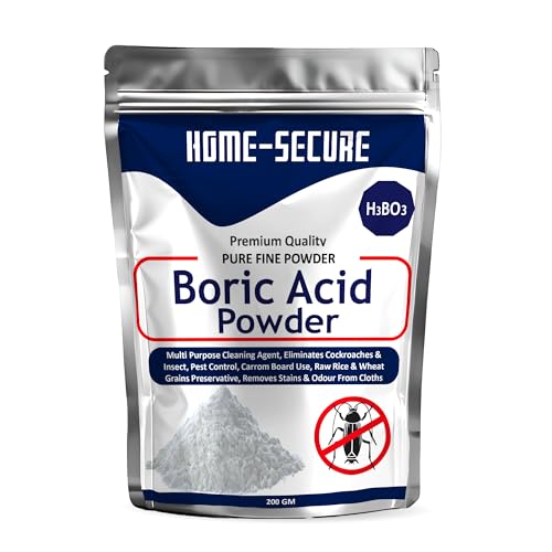 Home-Secure Boric Acid Powder for Cockroaches, Ant Repellent, Bed Bugs Killer, Carrom Board Powder, Rice Preservative, Kitchen Cleaner, Stain Remover, Industrial Cleaning Agent, Natural & Safe-200gm