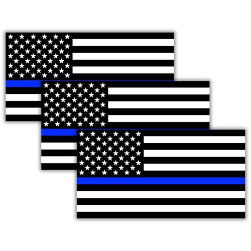 Image of Police Law Enforcement Vinyl Flag Stickers, Car Decals, Waterproof Indoor Outdoor, Laptop Stickers, Car Bumper, Flag, 5 x 3 Inches, Set of 3