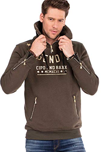 Cipo & Baxx Sweat-shirt à manches longues pour homme - Col zippé - Inscriptions 3D - Vert - X-Large Cover