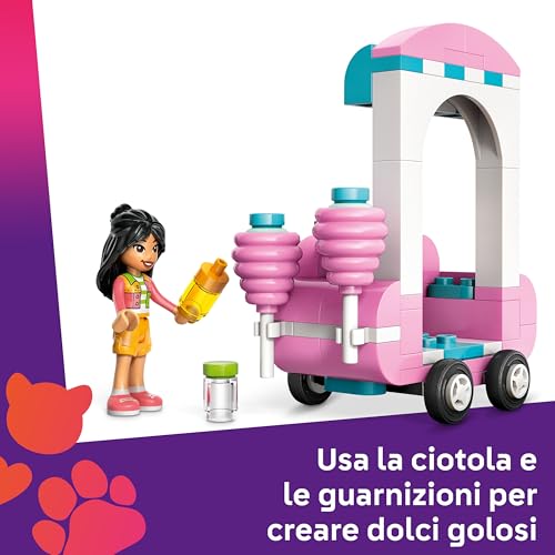 Friends Bancarella di Zucchero Filato e Scooter, Giochi di Ruolo Creativi per Bambine da 6 Anni con Mini Bamboline di Liann e Jamila, Veicolo, Carrello con Ruote e Cibo Giocattolo 42643 - Lego - Immagine 4