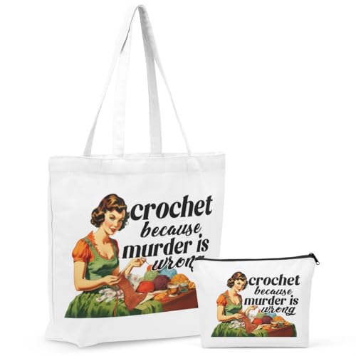 GHUSDFM Conjunto de sacolas de crochê de lona, bolsa de maquiagem, acessórios de crochê, presentes para mulheres, bolsas de cosméticos de mercearia, Crochê 2, 16.3*3.5*13 inches