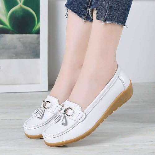 Image of Women's Genuine Leather Platform Loafers Classic Casual Comfort Slip-On Shoes Soft Sole Dress Shoes