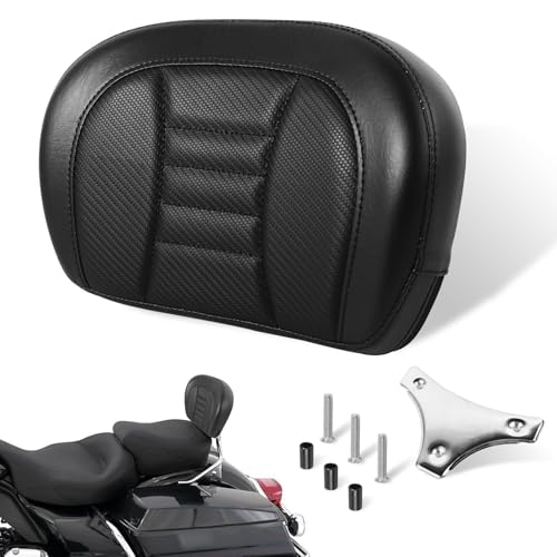 Dakchor Motorcycle Detachable Sissy Bar Backrest Pad for Harley Glide Road King Traveler Rear Backrest Cushion 1996-2023 Black Thin Line Pad with Chrome Sissy Bar Backrest Pad Mount Kit