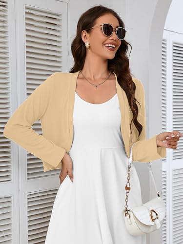 Image of Heymoments Women's Long Sleeve Thin Kintted Shrugs Sweaters Lightweight Cropped Tops Open Front Cardigan for Dress