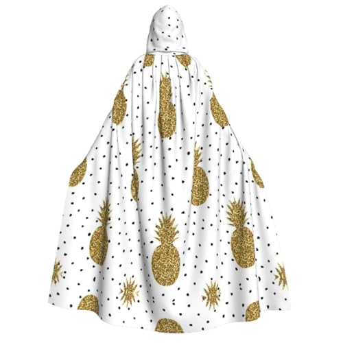 bghdfa Capa medieval unisex con capucha grande con estampado de piñas y frutas con purpurina dorada de 59 pulgadas