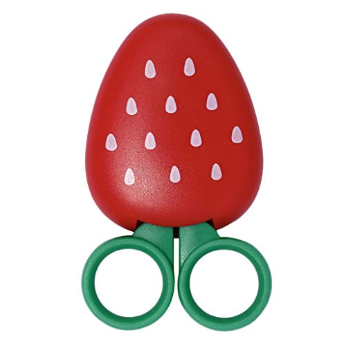 Trendy Retail Round Head Safety Scissors with Fruit Shaped Magnet Holder Strawberry