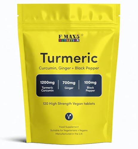 Turmeric Tablets 2400mg (per Serving) with Black Pepper & Ginger | 120 High Strength Curcumin Supplements | Vegan and Gluten Free | UK Made