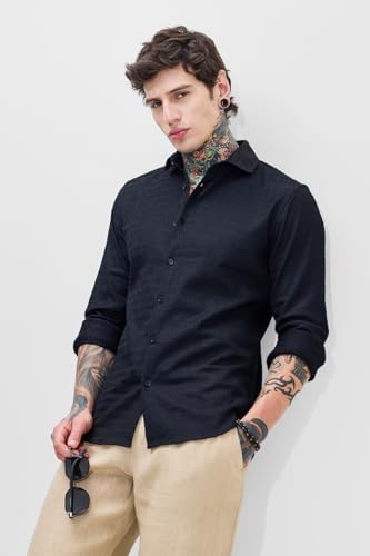 Image of SNITCH Men Casual Shirt | Slim Fit Long Sleeve Classic Collar Textured Design | Premium Polyester Blend & Comfortable Fabric Semi-Formal Occasions
