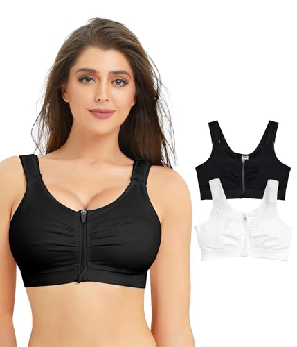 Image of BRABIC Zip Front Closure Everyday Bras for Women Post Sugery Compression