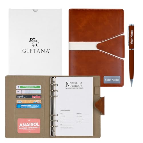 Image of Giftana Personalized Planner Diary with Pen Gift Set, 2 in 1 Customized PU Leather Diary with Metal Pen Gifts for Men, Personalised Corporate Gift for Employee, Employee Welcome Kit- Tan