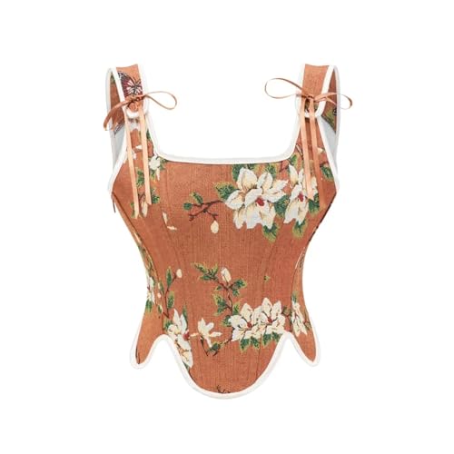 Corset moulant rétro à motif floral marron idéal pour vos soirées habillées