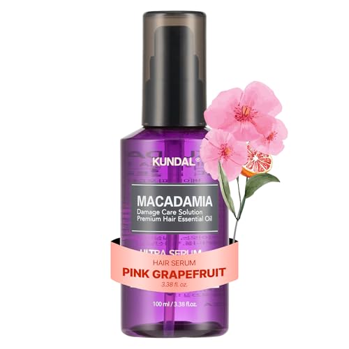Image of KUNDAL Macadamia Korean Hair Care Ultra Serum, Pink Grapefruit, 3.38 Fl Oz - Quick Absorption, Natural Oils Blend, Intense Moisturization
