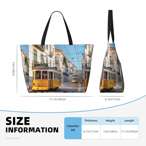 (Tram Street Scenery) Large Beach Tote Bag For Women With Zipper Foldable Lightweight Travel Pool Bag For Vacation Shopping4