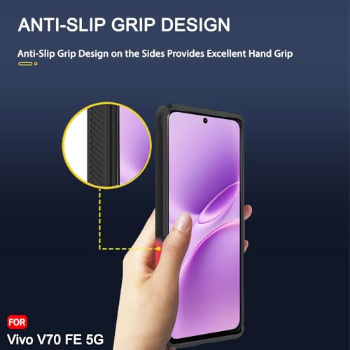 Image of TheGiftKart Liquid Silicon Back Cover Case for Vivo V70 FE 5G | ShockProof Military Grade Protection | Micro-Fibre Cloth On Inner Side | Built-in Anti-Slip Grip Case Cover for Vivo V70 FE (TPU, Black)