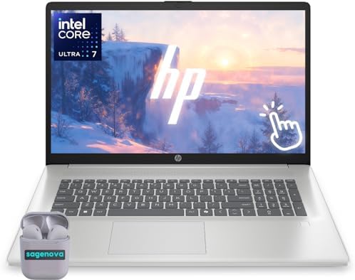 HP 17.3" Touchscreen Laptop Computer, Windows 11, 16GB RAM 1TB SSD, Intel Core Ultra 7 255U, HD+ 1600 x 900 Display, Fingerprint Reader, Backlit Keyboard, SageNova Earphones, Natural Silver