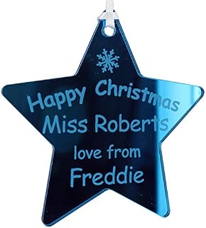 Teacher 2022 Personalised Bauble Tree Decoration Xmas Bauble Keepsake Thank You Best Teachers Nursery Present from Son Daughter (Gold Mirror, 10cm Star - Snowflake)