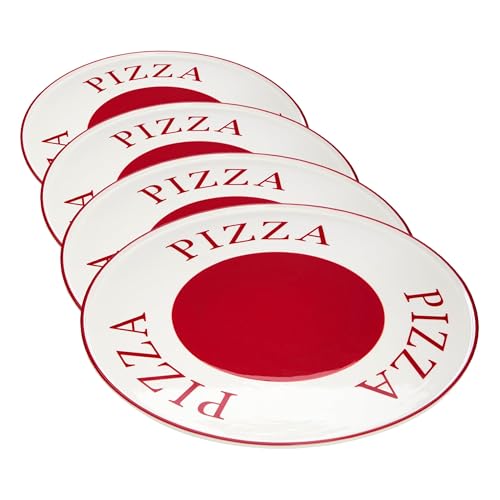 Image of Premier Housewares Hollywood Pizza Plate, Red/Cream (Pack of 4)