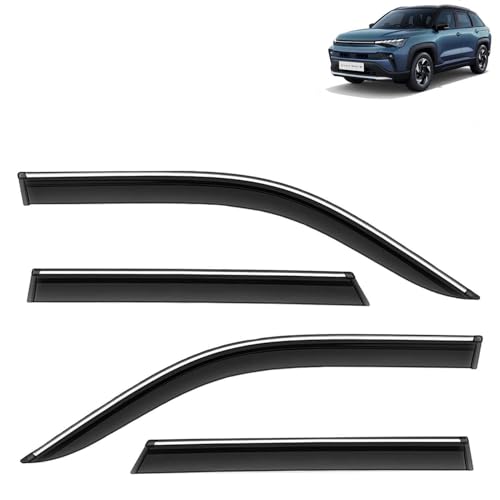 Image of KINGSWAY Accessories Chrome Lining Door Visor Only Compatible with Maruti Suzuki Victoris (Year 2025 Onwards), Premium Chromeline Unbreakable Car Rain Guard Side Rear Wind Deflectors, Pack of 4