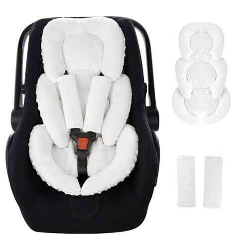 Image of GFU Infant Car Seat Insert Head and Body Support, Reversible Newborn Insert for Carseat with Strap Pads, Soft Stroller Cushion Pillow Insert for Boys and Girls, Fits for Stroller, Swing, White