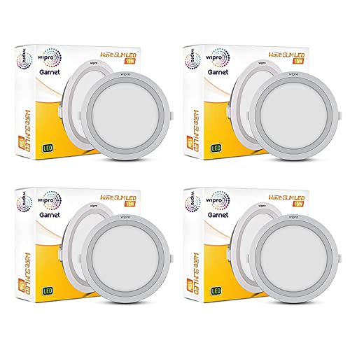 Image of wipro Polycarbonate Garnet 15W Round Led Wave Panel Light for Ceiling|Cool White Light (6000K)|Ultra-Slim Design|Recessed Down Light for False Ceiling|Pop Ceiling Light|Cutout-150Mm|Pack of 4